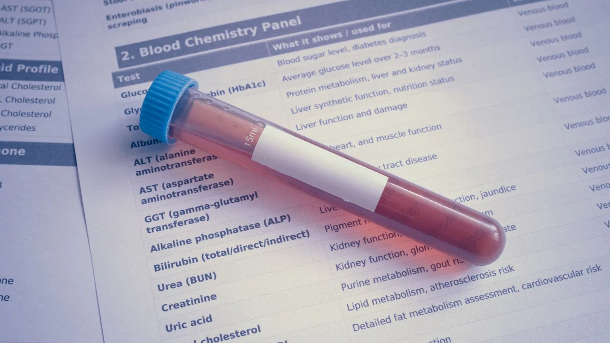 Arrangement of medical equipment, lab tests, and health data on a clinical table. — Illustration for a report on retatrutide cardiovascular risk biomarkers published in Diabetes, Obesity & Metabolism